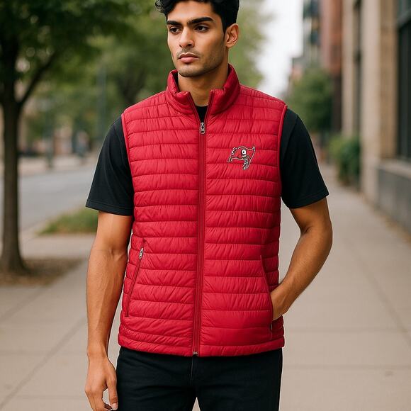 Tampa Bay Buccaneers NFL Red Quilted Vest Zip Front Large Lightweight - Picture 1 of 6